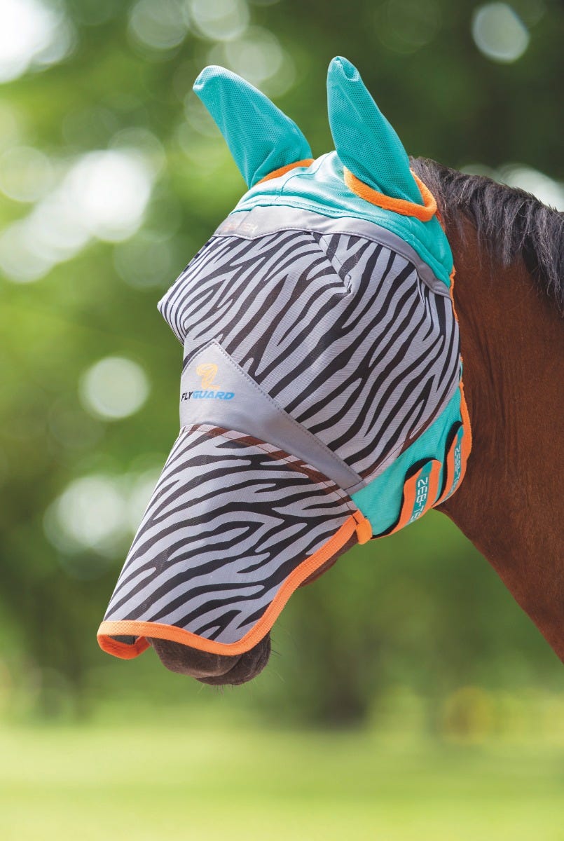 Masque anti-mouches pour cheval en maille fine avec oreilles FlyGuard Pro Masque anti-mouches pour cheval en maille fine avec oreilles FlyGuard Pro