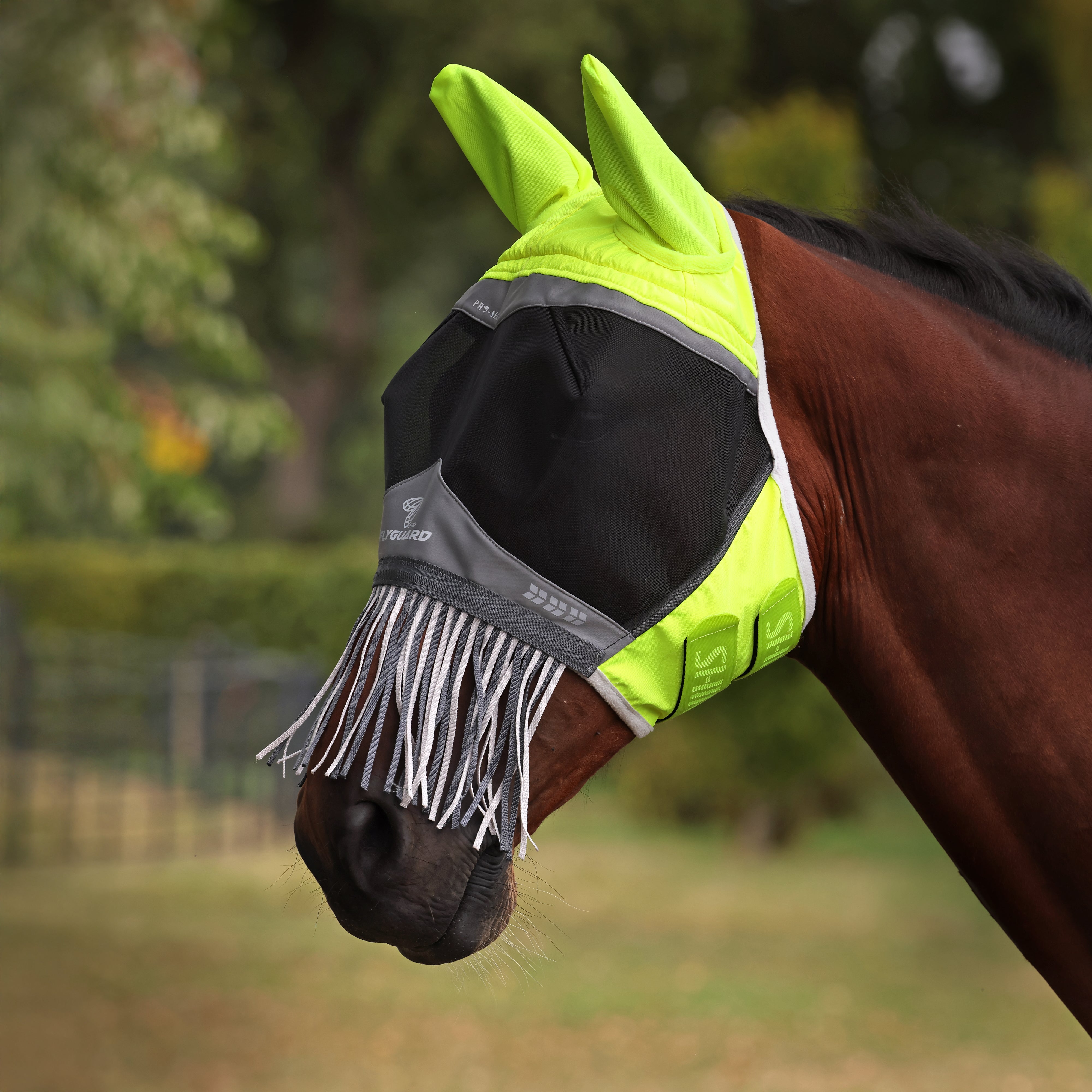 FlyGuard Pro Hi-Viz Fine Mesh Fly Mask with Ears & Nose Fringe