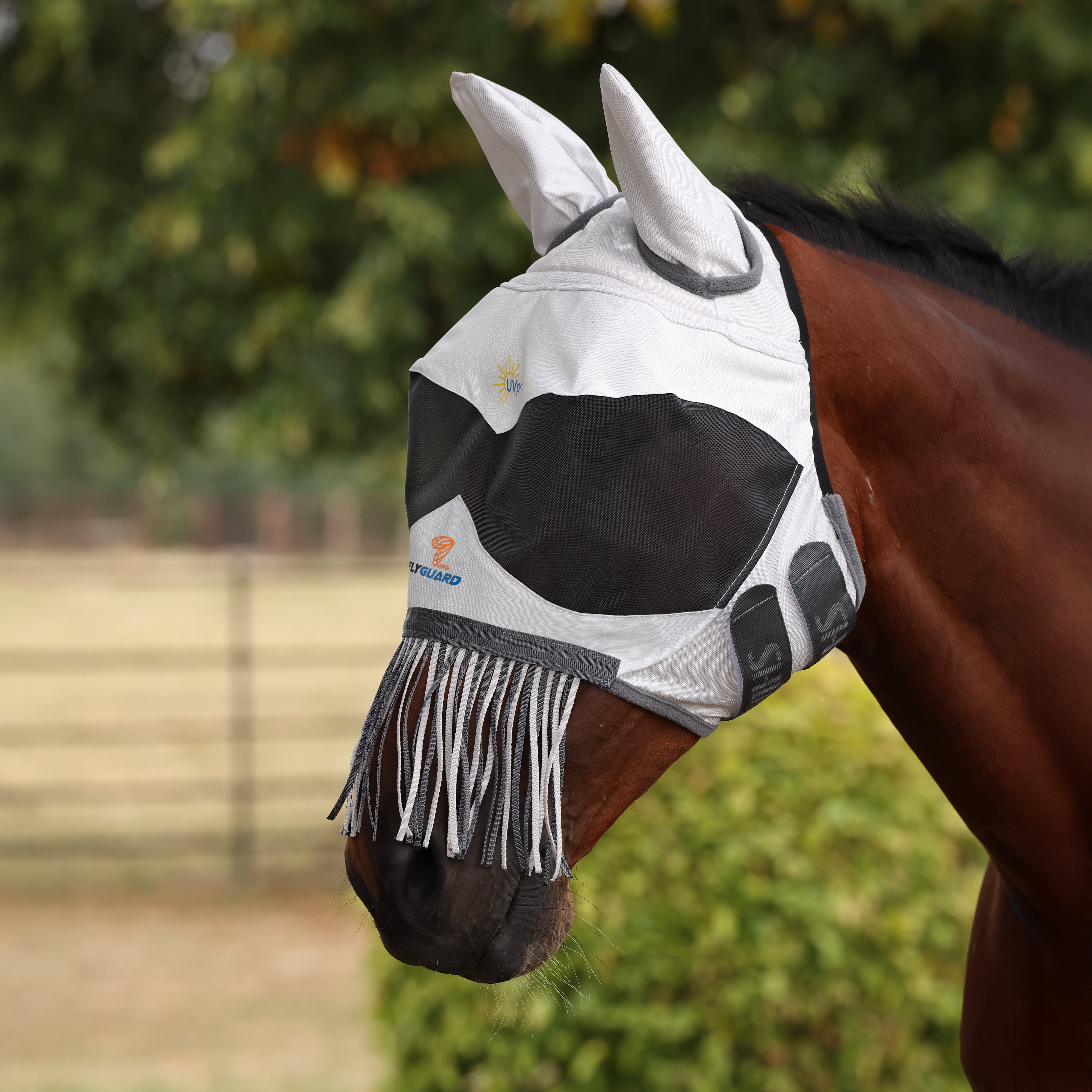 FlyGuard Pro Sun Shade Fly Mask with Ears & Nose Fringe