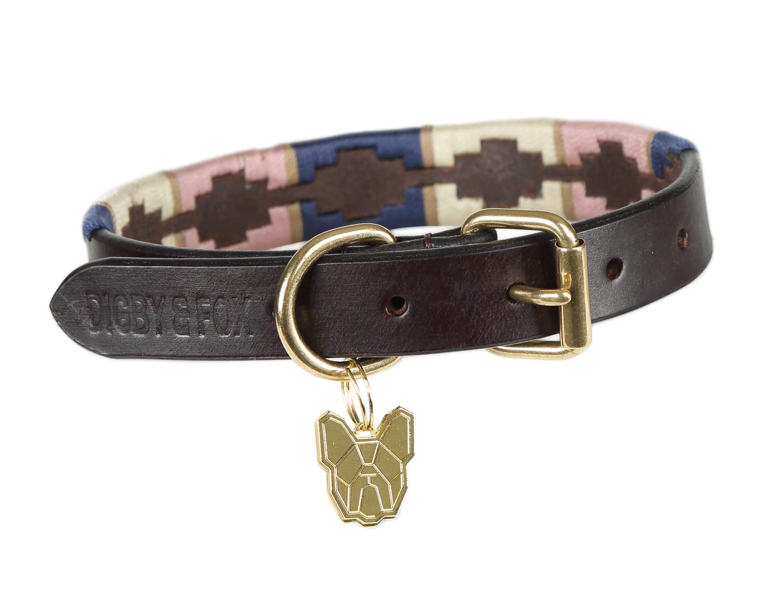 Shires Digby & Fox Hundehalsband Aus Geflochtenem Leder, Größe M, Hellbraun – Mit Messing-D-Ring Und Anhänger